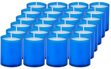 Sovie CANDLES Refill Kerzen Blau 24 Stück - Kerze in Kunststoff-Hülle - ca. 24 Stunden Brenndauer - Kerzen Deko Innen & Außen - Schützt Glas & Dekoration