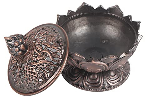 Akozon Mini Räuchergefäß Lotus Bronze Zink-Legierung, Farben Vintage Rückfluss Rauch Weihrauch Räuchergefäß Halter heiß Räucherstäbchen für Heim und Büro Dekoration (Dark_Bronze)