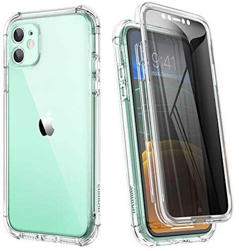 SURITCH Funda para iPhone 11 Transparente,[Protector de Pantalla de privacidad Integrado],Protección de Cuerpo Completo a Prueba de Golpes 360 PC Duro + Parachoques TPU Suave de 4 Esquinas 6,1