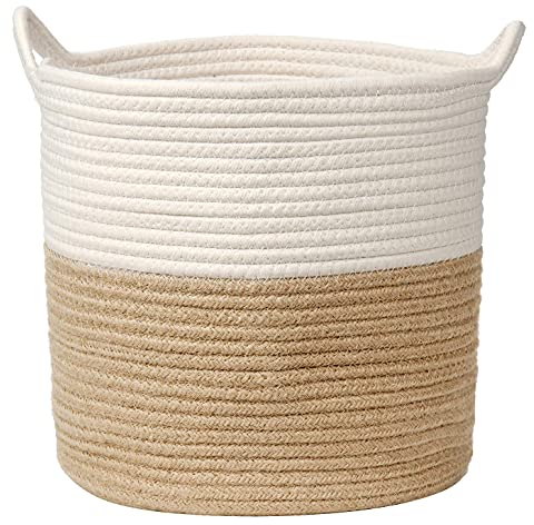 Panier à linge - Tressé en corde de coton - Avec poignée - Pour rangement - Idéal pour salon, chambre d'enfant, salle de bain -30 x 30 cm