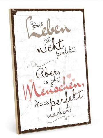 TypeStoff Holzschild mit Spruch – Leben – im Vintage-Look mit Zitat als Geschenk und Dekoration zum Thema Freunde und Familie - HS-00766