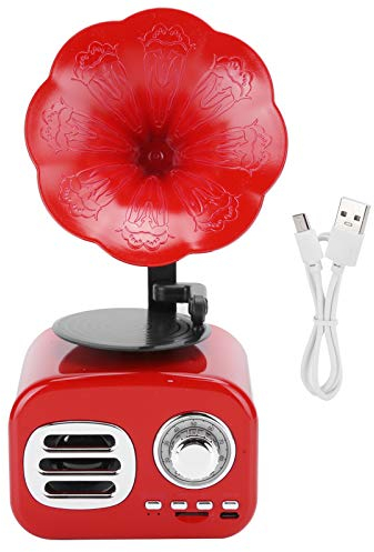 Plyisty Altoparlante Bluetooth Retrò, Mini Grammofono Fonografo a Forma di Altoparlante Bluetooth Altoparlante, Arredamento Vintage Casa Camera da Letto, Lettore Musicale Retrò(rosso)