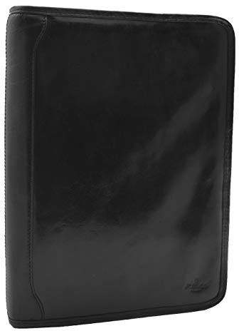 Echtleder Konferenz Aktenordner Ringmappe A4 Schreibblock Unterarm Folio Tasche HLG360 Schwarz