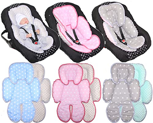 Primawela Sitzverkleinerer Minky - Baumwolle Baby Auto Kindersitz Babyschale Einlage Einsatz (Sternchen auf Blau + Grau)