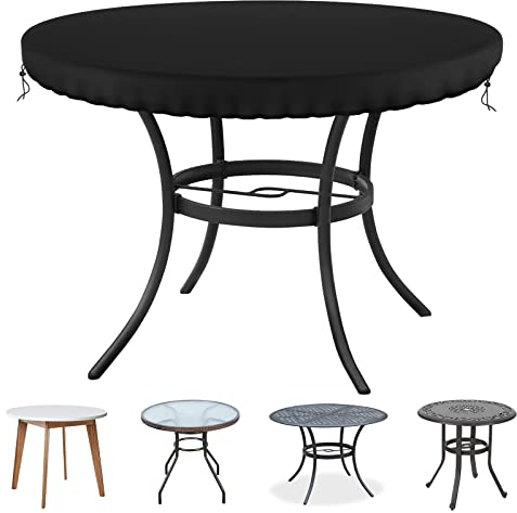 Delixike Cubierta redonda para mesa de jardín, cubierta de muebles de jardín al aire libre, impermeable, tela Oxford 600D a prueba de rasgaduras para uso al aire libre/interior, redonda 78 cm negro…