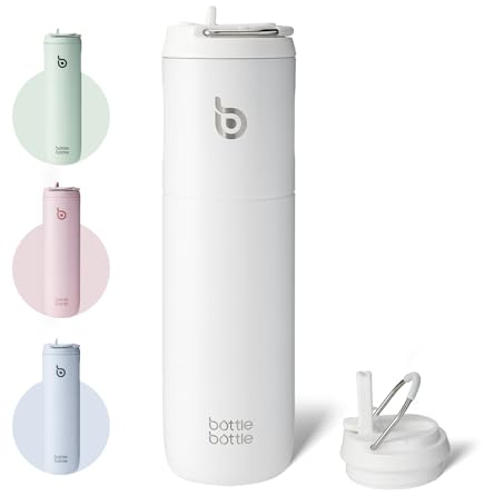 Bottle Bottle Stainless Steel Water Bottle 700ml with Straw and Lid Sports Insulated Metal Water Bottles with Handle(White)