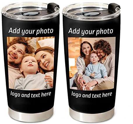 Petalsun tasse à café personnalisée avec photo et texte, tasse en acier inoxydable de 20 onces, cadeau pour anniversaire, Noël, papa, maman, amis…