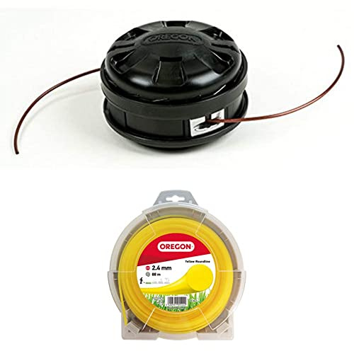 Oregon Fadenkopf Lightning Load Tap & Go + Gelber Mähfaden 2.4 mm x 88 m, geeignet für die meisten Freischneider/Rasentrimmer mit geradem Schaft bis zu 33 cc