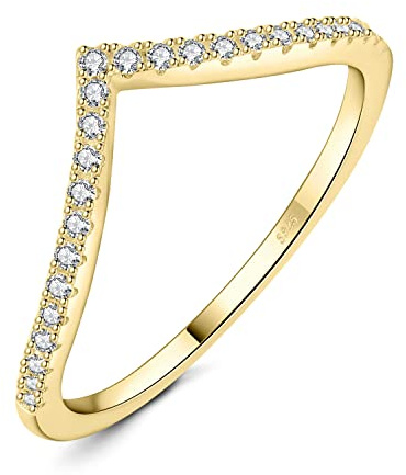 JewelryPalace V-Form Modeschmuck Rundschliff 1.5mm Zirkonia Band Ring Damen, Hochzeitsringe Damenring Silber 925 Trauringe Eheringe für Frauen,Vorsteckring Stapelring Ring Bandring Schmal Vergoldet 55