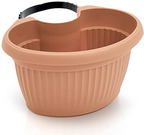 Vaso per Fiori piante Terra DTRY Ovale per Grondaia Decorativo 11,6x19,8x14 cm in Plastica con Fascia in Gomma 12-27 cm Colore Terracotta Design Classico 2 Litri