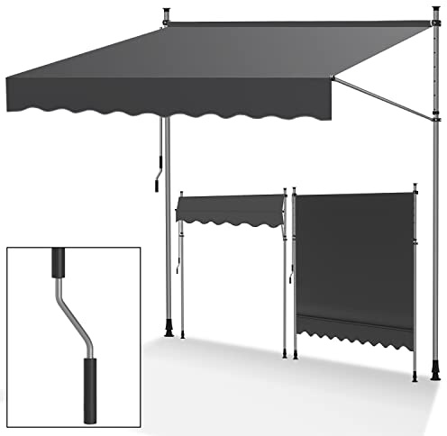 Jopassy klemmmarkise Balkon 300cm breit，Handkurbel klemmarkisse，ohne Bohren markise Balkon，Höhenverstellbare，UV-beständig und wasserdicht für Terrasse Balkon，Grau