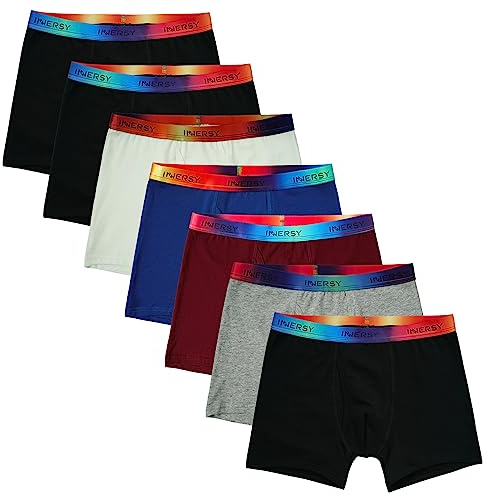 INNERSY boxershorts i bomull för pojkar med flugsport underkläder 128-176 7-pack, Grundläggande flerfärgad, 146-158