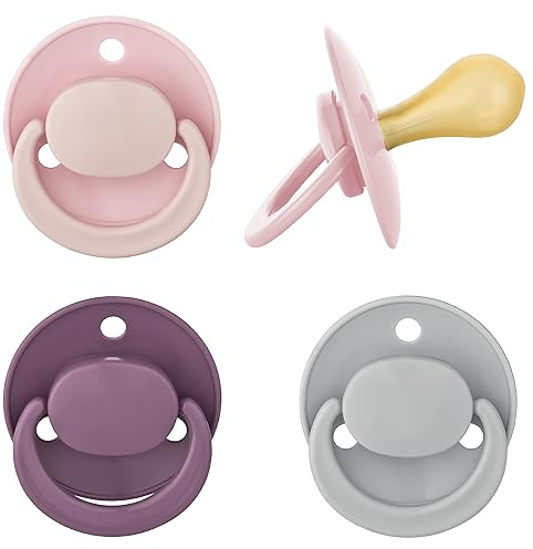 babynova Latex Baby Schnuller 4er-Set mit Kirschform – Für Babys von 6-24 Monate - Nuckel aus Naturkautschuk – BPA-frei – Made in Germany - Rosa & Grau