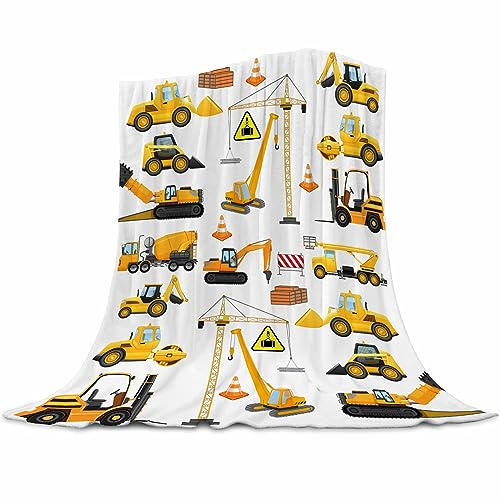 Abaysto Bau-LKW-Decke für Jungen, Bagger, Plüsch-Überwurfdecke, weiche Flanell-Traktordecke für Bett, Couch, Sofa, Dekoration, Decken, LKW, Autoliebhaber, Kleinkinder, Kinderdecken, Geschenk, 130 x