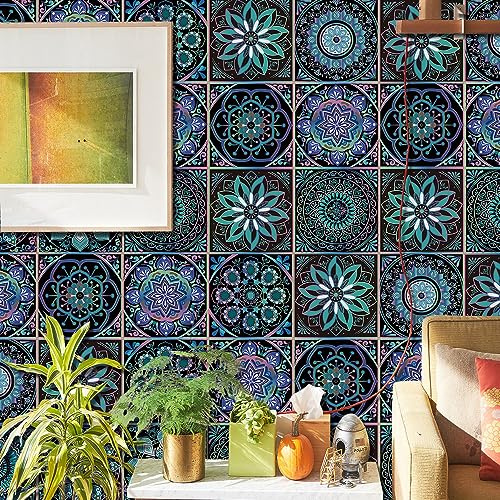 20 pegatinas de azulejos de mandala, calcomanías marroquíes para azulejos de cocina y baño, calcomanías de azulejos de pared para despegar y pegar en azulejos, calcomanías de vinilo autoadhesivo