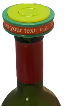 aPraktika Tapón de Vacío para Vino Personalizable, Personal - Nombre - Fecha, Tapón de Botella (verde + válvula amarilla)