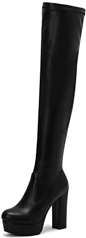Lroey Reoly Stivali da Donna con Tacco Alto Sopra Il Ginocchio, Stivali da Vestito Punta Rotonda Tacco Alto Stivali Alti Zip con Plateau, Y179Rq P-Nero Numero 42 EU