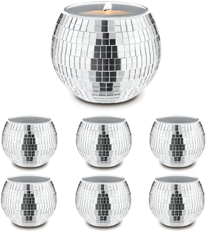 Quaocens 6 portavelas votivos plateados con forma de bola de discoteca, portavelas de espejo de cristal, portavelas de bola de discoteca, jarrón de vela que se puede utilizar para bodas, mesas de