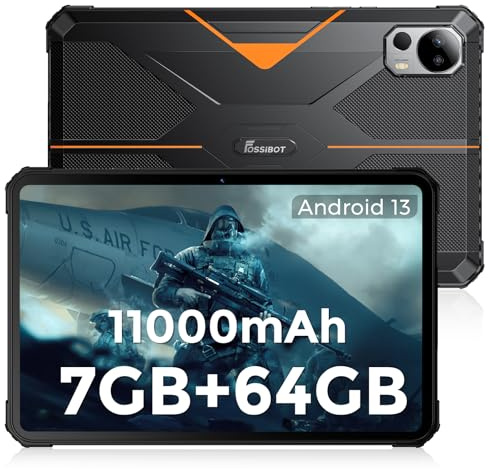 FOSSiBOT DT1 Lite Wi-FI Tablette Incassable, 10.4'' FHD 2k IPS, 7(4+3)+64Go, 11000mAh Tablette Tactile Octa-Core Processeur, IP68/IP69K, 2.4G/5.0G Wi-FI, Bluetooth 5.0, 13+5MP, Type-C/OTG (Orange)