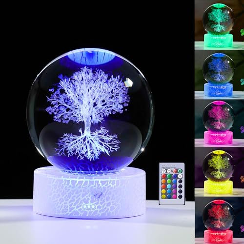 3D-Baum-des-Lebens-Geschenke für Frauen – Kristall-Kugel, Lebensbaum-Figuren, Dekoration, Glasfigur, Stuff für Zimmer, Geburtstag, für beste Freunde, Liebhaber, Andenken, Briefbeschwerer