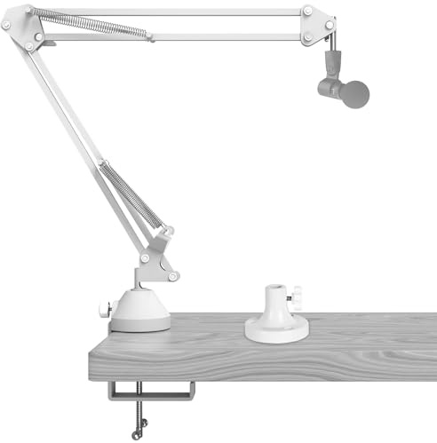 GEEKRIA for Creators Mikrofonarm kompatibel mit Shure MV88+, SM7B, MV7, MV7X, SM58, SM57 Mikrofonarm mit Tischflanschhalterung, Aufhängeständer, Mikrofonscherenarm, Tischhalterung (weiß), ZJL4-17