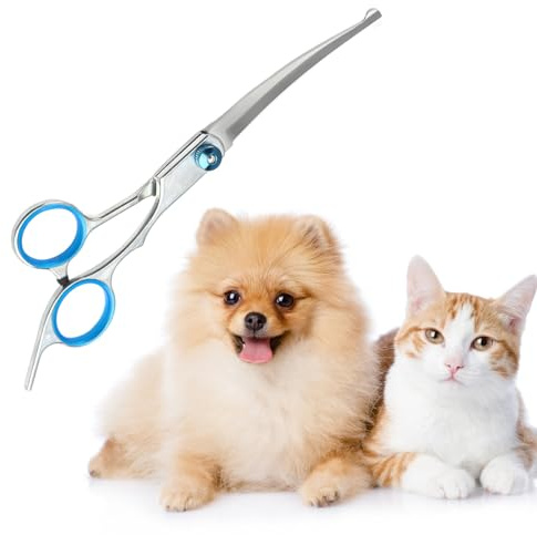 Joynine Tijeras Peluqueria Canina | Tijeras Curvas para el Aseo de Mascotas | 17 cm | Ideales para Cortar el Pelo de Perros y Gatos