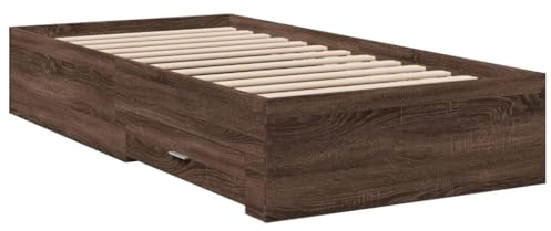 vidaXL Sängram med lådor brun ek 90x190 cm konstruerat trä, säng, förvaringssäng, enkel sängram, enkelsäng, sovrumsmöbler, sängbotten, säng med låda