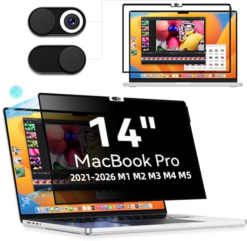 Protescreen Blickschutzfilter Kompatibel Mit MacBook Pro 14 Zoll 2021-2026 | M1, M2, M3, M4, M5, MagicSuction Abnehmbar Sichtschutzfilter Anti Glare Blaulicht 14.2 Mac Laptop Privacy Blickschutzfolie