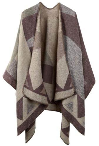 Poncho chaud d'hiver Wrap - Automne Open Front Cape Coupe-vent Tricot Laine Manteau Couverture Cape Écharpe Surdimensionnée Couverture d'hiver réversible Écharpe épaisse Cardigan Manteau pour femme