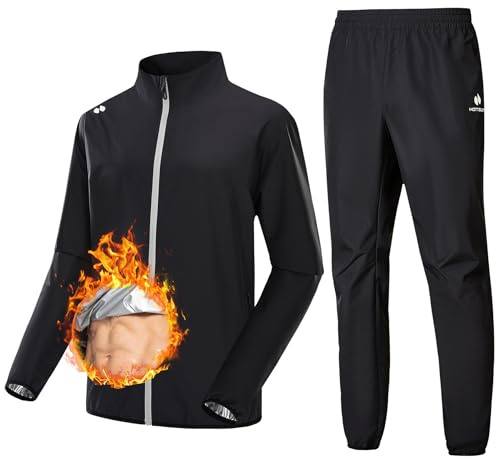 HOTSUIT Bastudräkt för män med bastujacka och bastubyxor, lätta svettdräkter anti-rip för viktminskning för män för boxning S-5XL, Svart jacka och byxa, XXL