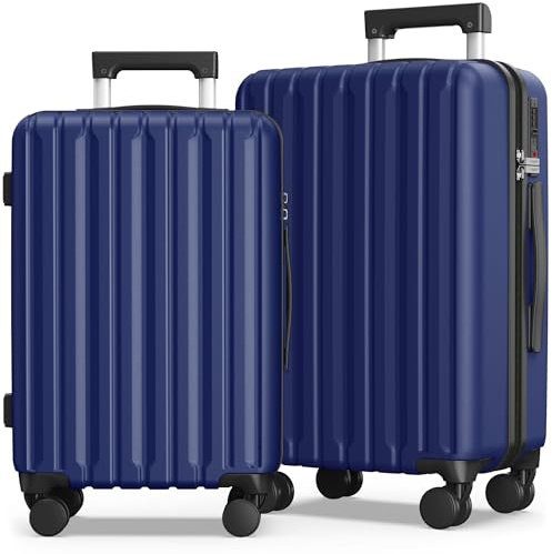 SHOWKOO Luggage Sets 2 Piece 24+28 Inch Hard Shell Polycarbonate Expandable Lightweight Durable Travel Carry on Suitcase Set with Spinner Wheels TSA Lock, Deep Blue