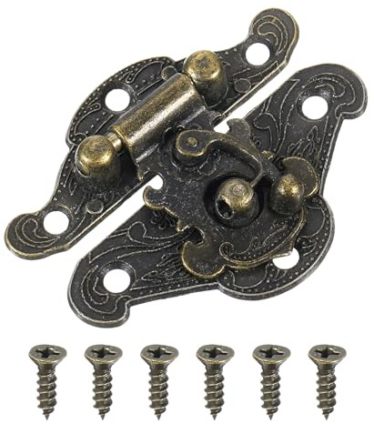 QUARKZMAN Antike Verschlüsse Embossing Latch Haspe mit Schrauben, Vintage Antik-Verschlüsse Knebelverschluss für Vorhänge-Schloss Schlösser Truhen Kisten Schieber Holzkiste Koffer 48 x 37 mm