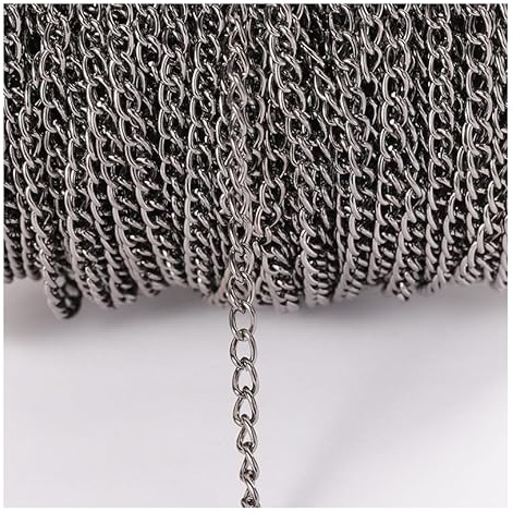 Rockreyoa Gliederkette verdreht als Meterware, DIY Kettenband für Schmuckherstellung, robuste Panzerkette für Halsketten & Armbänder, Bastelmaterial Schmuckzubehör Pistole Schwarz 2.5mm*6m