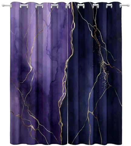 Vorhänge Blickdicht Lila, Verdunkelungsvorhänge Abstrakt Marmor Muster, Bedruckte Ösenvorhänge H 200 x B 70 cm (2er Pack) dekor für Schlafzimmer Wohnzimmer Kinderzimmer