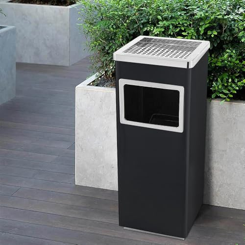 Pattumiera in acciaio inox cestino pattumiera a pedale contenitore rifiuti, Pattumiera in Acciaio Inox con Portacenere per Esterni, Posacenere da Pavimento-24 * 24 * 60 cm 35 L-Nero (1 PZ)
