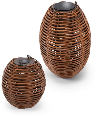 Esotec Solar Windlicht Gartenlaterne Victoria 2er Set, Garten Rattan 102280 | 2 Solarleuchten, 8mm Polyrattan, CCT 2800/4000/6000K, USB-Ladung, 3 Helligkeitsstufen, Monokristallin, Akku wechselbar