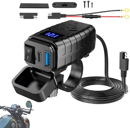 Cargador de teléfonos USB para motocicletas: adaptador de doble puerto impermeable, fuente de alimentación USB a Mancars | Cable SAE 12 V con desconexión rápida, enchufe compacto, accesorio de motocic