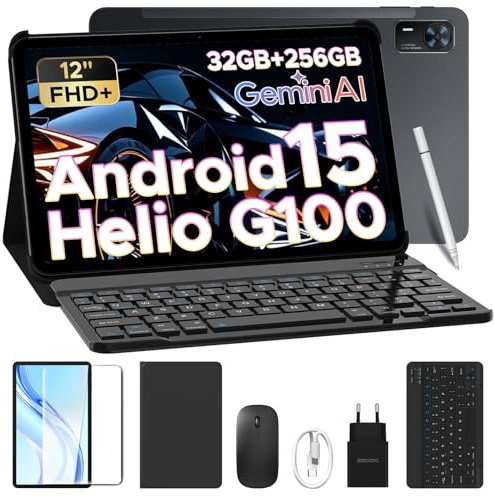 DOOGEE Tab E3+ VIP Android 15 Tablet 12 Pulgadas, 32GB+256GB/2TB G100 con Gemini AI,8800mAh Tablet con Teclado y Lapiz, 4G Dual SIM Tableta Gaming, 13MP+5MP, WiFi 5G/GPS/OTG/Face ID/Jack 3.5mm