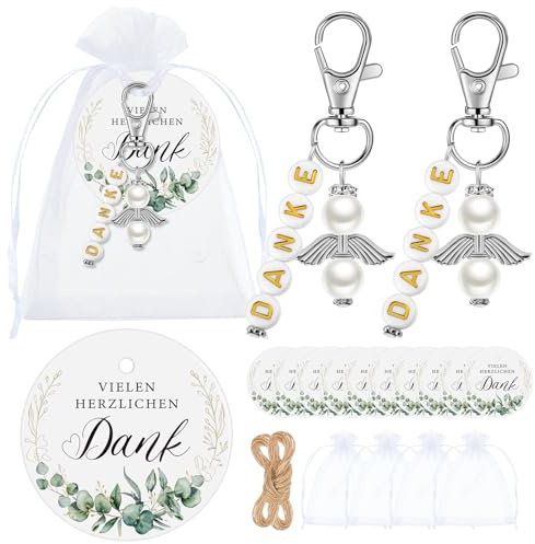 Otuuz 30 Set Schutzengel Dankeschön Gastgeschenke mit Anhängern, Weiß Danke | Vielen Dank Geschenkanhänger, 30 Engel Anhänger, 30 Organzasäckchen, für Hochzeit Firmung, für Taufe Konfirmation