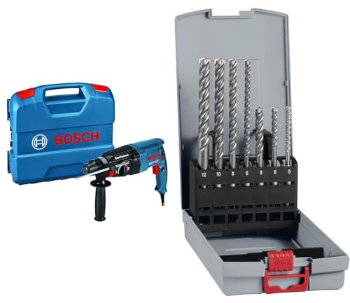 Bosch Professional GBH 2-26 Rotary Hammer + 7X PRO SDS plus-5X Hammer Drill Bit Set (for Concrete, Lime and Sand Bricks, Ø 5-12 mm)