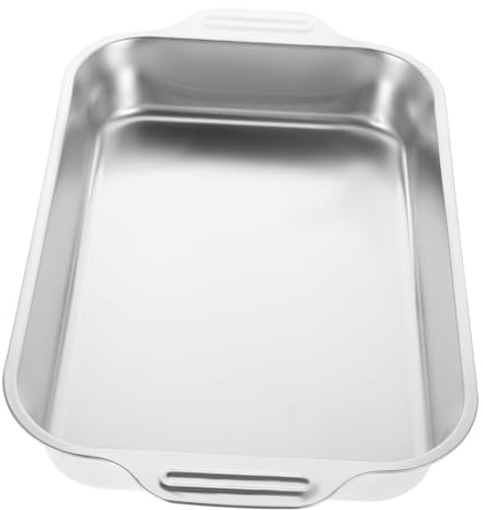 VALICLUD Stainless Steel Grilling Roasting Pan Rectangular Induction-Compatible Tray 37x22x5.3cm Heavy-Duty for Barbecue and Baking Silver