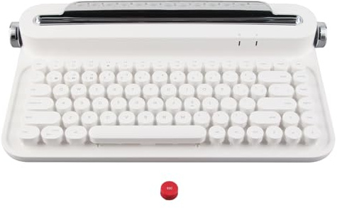 BONKZEBU Tastiera Vintage Tastiera retrò retrò Wireless Meccanico in Stile 86 Chiavi Design Compatto Portatile con Supporto Integrato per Smartphone Tablet Laptop Materiale ABS (Bianco)
