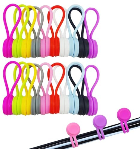 Wjelet 20 Pcs Magnetic Cable Ties Reusable, Wrap and Snap, Magnetic Cable Ties, Silicone for Organizing for Bundling and Organizing Holding Stuff, USB Charging Cords(Colorful)