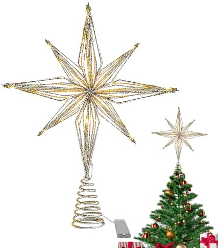 Yplkm Stella Di Natale,Punta Albero LED Illuminata | Decorazioni Illuminate Per Feste Per Interni Ed Esterni | Matrimonio Giardino Terrazzo Balcone