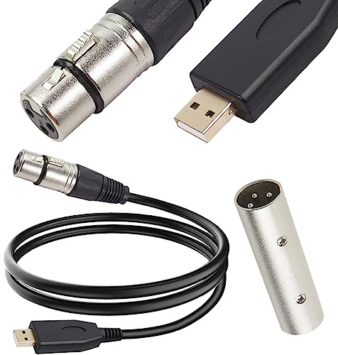 HAAMNING7 XLR-auf-USB-Mikrofonkabel, 3-Pin-XLR-Buchse auf USB-Adapter Konverterkabel (2M/6.5FT) für Audio, für Karaoke-System, Aufnahme, Studio, mit XLR-Stecker auf Stecker-Adapter