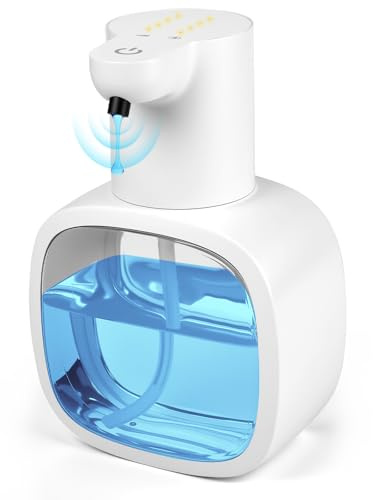 SCANTEE Dispenser di sapone elettrico con sensore, distributore di sapone automatico da 500 ml, 4 livelli di erogazione regolabili, USB-C ricaricabile, per cucina, bagno (bianco)