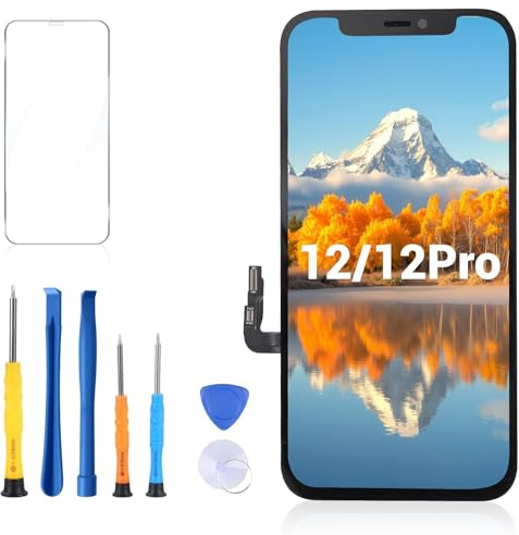 Écran pour iPhone 12/12 Pro,6,1 Pouces LCD FHD Remplacement Touch Digitizer Kit de Réparation (Modèles A2172,A2402,A2404,A2403,A2341,A2406,A2408,A2407)