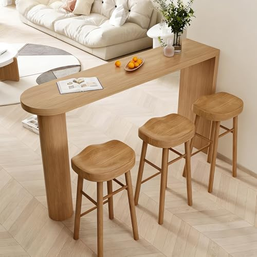 Mesa de Bar Moderna de Madeira Maciça, Mesa Alta de Café Industrial Montada na Parede, para Casa, Varanda e Sala de Estar Sem Banqueta(140x40x105cm/55x16x41in)