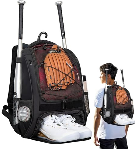 Bolsa de béisbol para jóvenes, bolsa de béisbol, mochila de béisbol, mochila de softbol para jóvenes con compartimento para zapatos, bate de béisbol de gran capacidad para cascos, zapatos, b
