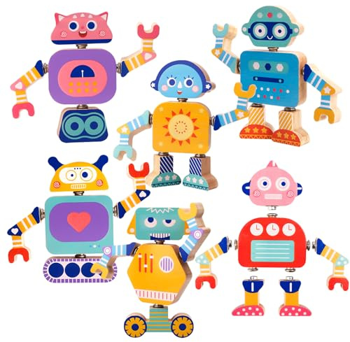 LYOKELC Montessori leksak från 3 år, 33-delars motorikleksak av trä med robotdesign, plug-in och byggleksaker för barn, främjar finmotorik och logiskt tänkande
